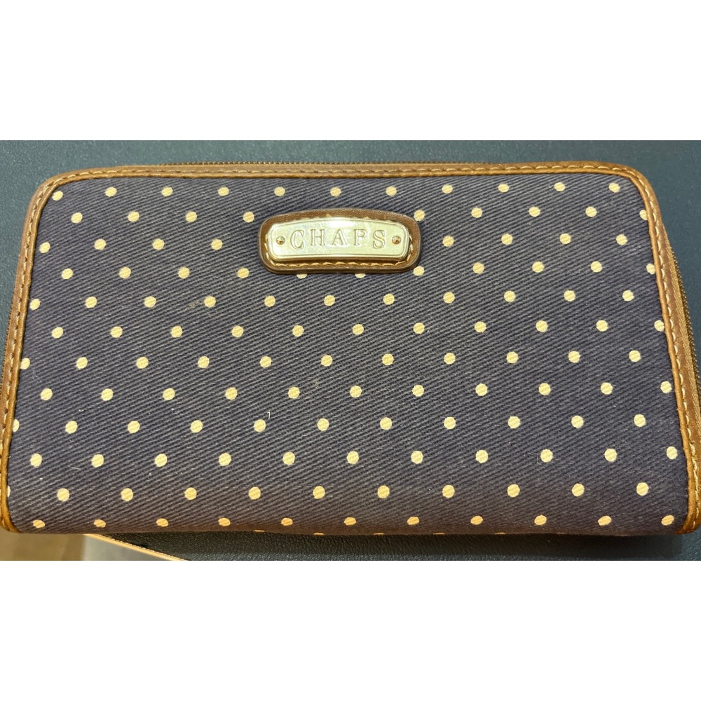 Chaps Womens‎ Navy Blue Polka Dot Zip Around Wallet Organizer
